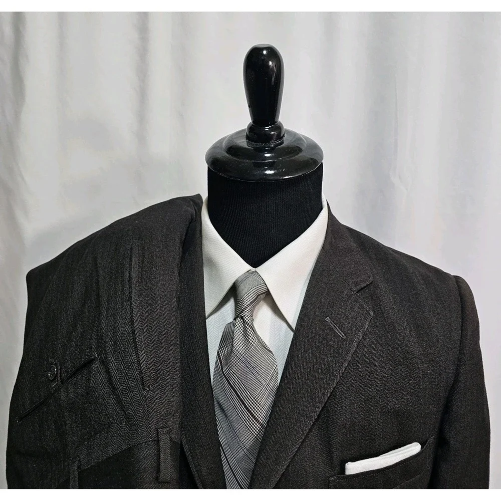 Vtg 80's Cable Car Clothiers Suit Men 40S 33x28 Herringbone Flannel Wool BESPOKE